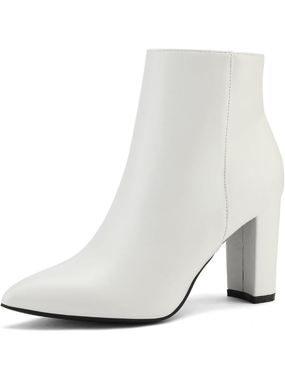 Women's White Pull On Casual Solid Chunky Heels Pointed Toe Short Ankle Booties